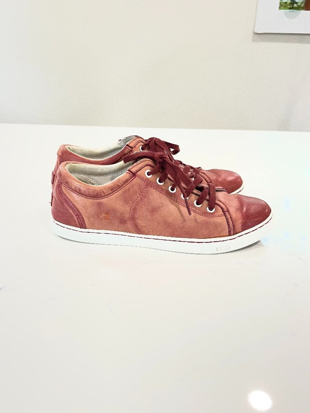 Ugg Shoes Burgundy Red Leather Sneakers Women's Size 9